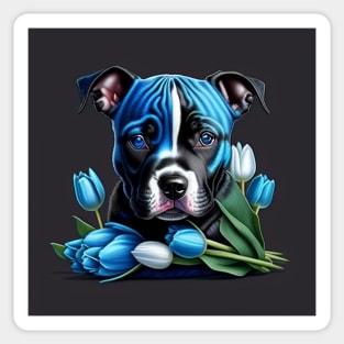 Staffy And Tulips Sticker